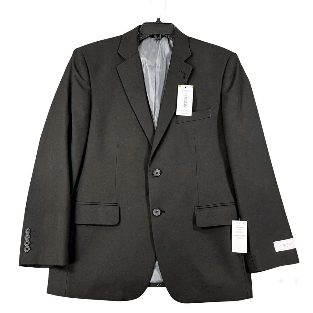 J.M. Haggar Suit Jacket Mens 40S Premium Stretch Classic Fit Solid Black Blazer